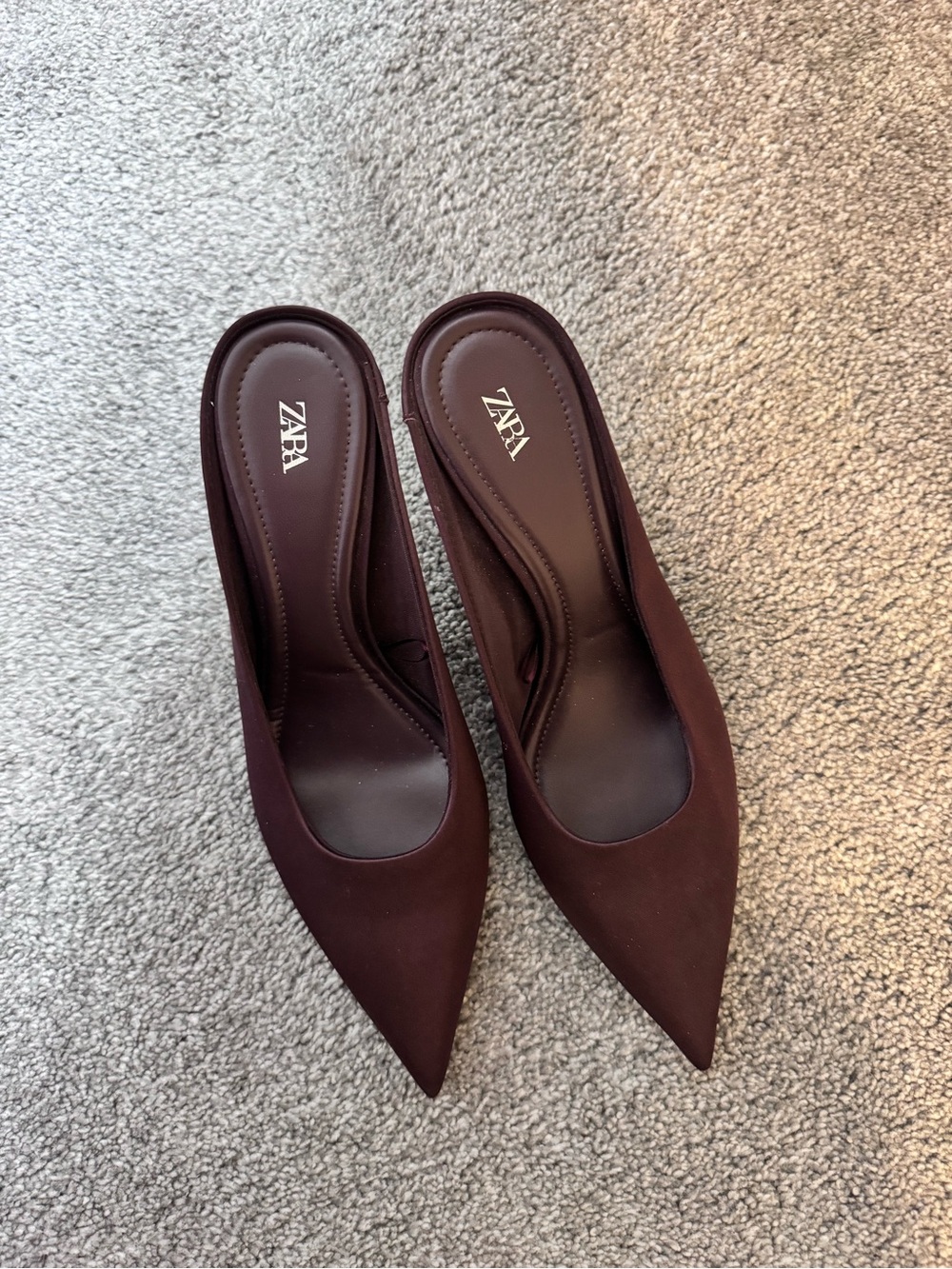 Zara Pointed Mule Heels in Deep Brown